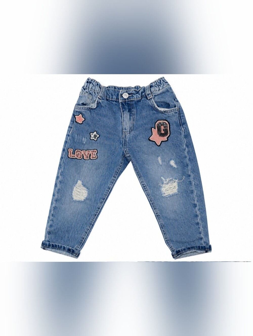 Girls Distressed Patchwork Straight Leg Jeans | Blue Denim | Toddler | Size 4